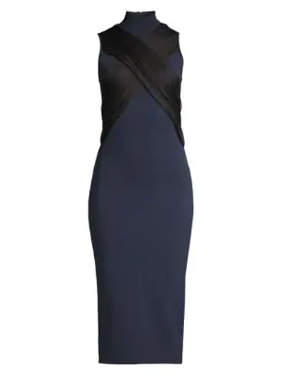 Herve Leger Sleeveless Turtleneck Knit Midi Dress In Eclipse