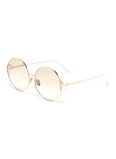 Linda Farrow Acetate Corner Metal Oversized Round Sunglasses In Metallic