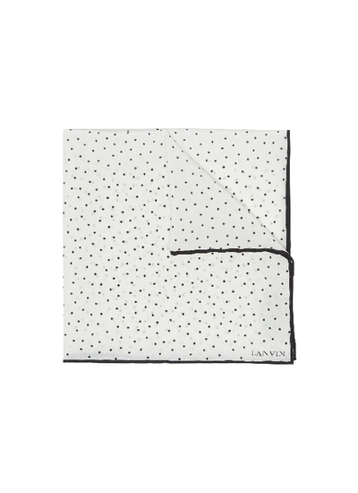 Lanvin Dot Print Silk Pocket Square In White / Black