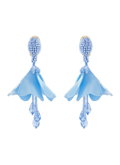 Oscar De La Renta 'small Impatiens' Petal Glass Crystal Drop Clip Earrings In Blue