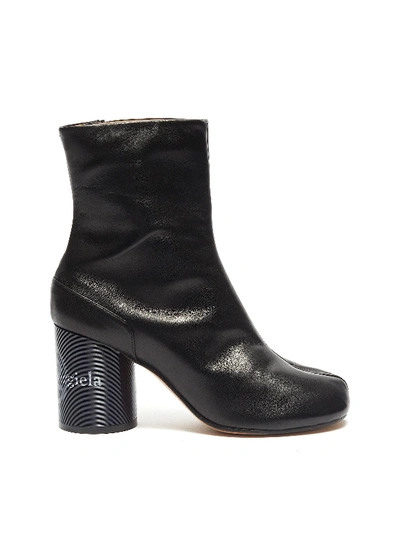 Maison Margiela 'tabi' Holographic Effect Logo Print Leather Ankle Boots