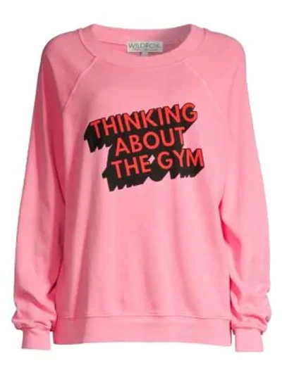 Wildfox Thinking About The Gym Graphic Sweater In Bubble Gum