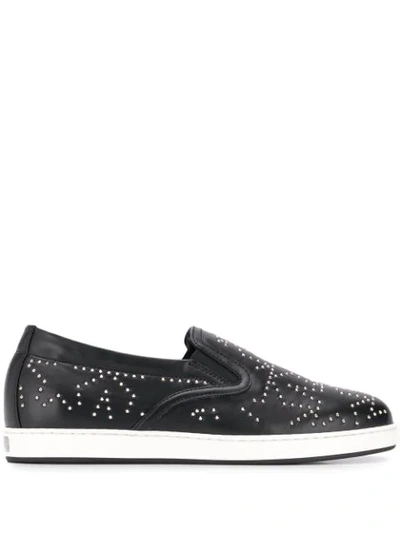 Jimmy Choo Gracy Black And Silver Leather Slip On Flat With Stars