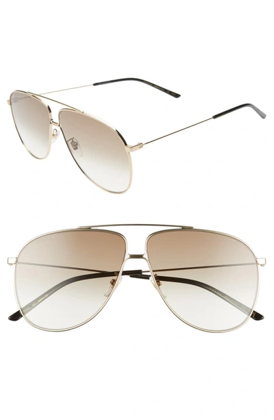 Gucci 63mm Oversize Aviator Sunglasses In Shny Endura Gld/brn Grad