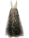 OSCAR DE LA RENTA FLORAL EMBROIDERED SLEEVELESS GOWN