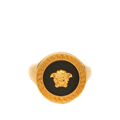 Versace Round Medusa Ring In Black,gold