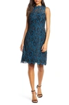 Eliza J High Neck Lace Sheath Dress In Peacock