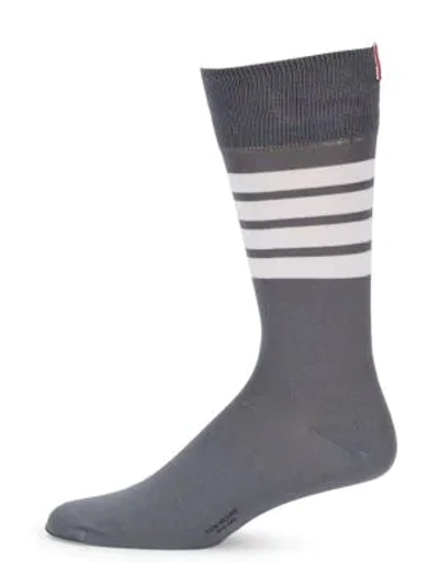 Thom Browne Mid-calf Stripe Socks In Mid Grey