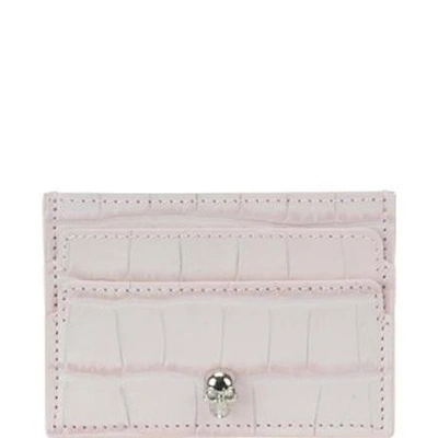 Alexander Mcqueen Embossed Skull Cardholder In Pink