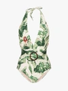 ADRIANA DEGREAS ADRIANA DEGREAS GREEN AND WHITE TROPICAL PRINT BELTED SWIMSUIT,CCGMAFU027814037562