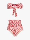 ADRIANA DEGREAS ADRIANA DEGREAS RED AND WHITE BACIO BANDEAU LIPS-PRINT BIKINI,A19BIHP039614037563