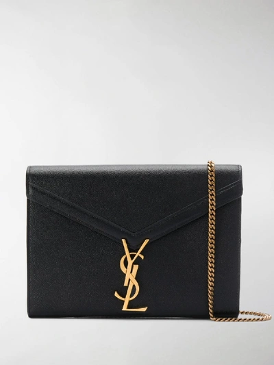 Saint Laurent Cassandre Ysl Monogram Leather Wallet On Chain In Black