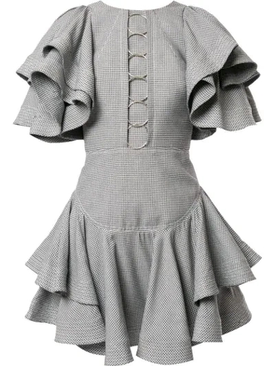 Acler Houndstooth Ruffled Mini Dress In Grey