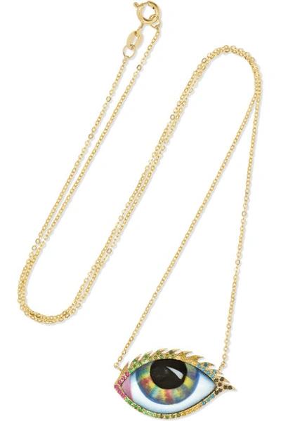 Lito Tu Es Partout 14-karat Gold, Enamel And Multi-stone Necklace