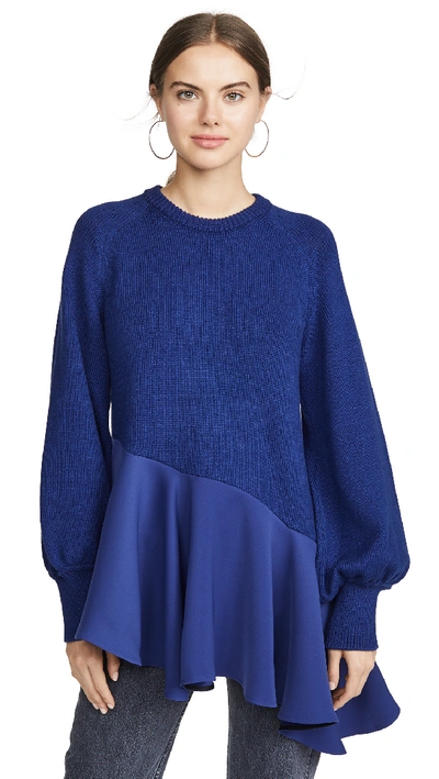 Adeam Asymmetrical Ruffle Sweater In Navy