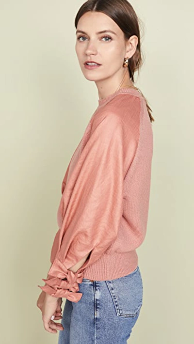 Adeam Bow Cuff Mixed Media Jumper In Peach Coral