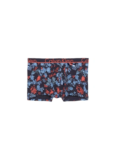 Calvin Klein Underwear 'ck Id' Logo Waistband Leaf Print Trunks In Black / Multi-colour