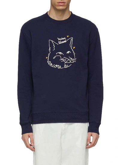 Maison Kitsuné 'ancora Tu' Slogan Fox Head Embroidered Sweatshirt