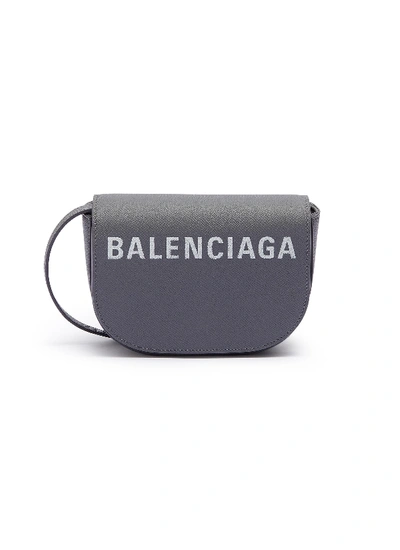 Balenciaga 'ville Day Xs' Logo Print Grainy Leather Crossbody Bag In Grey
