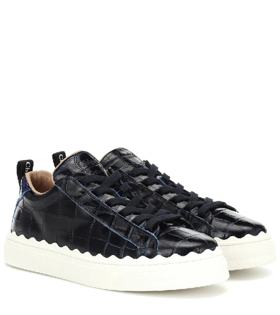 Chloé Lauren Scalloped-edge Leather Trainers In Blue