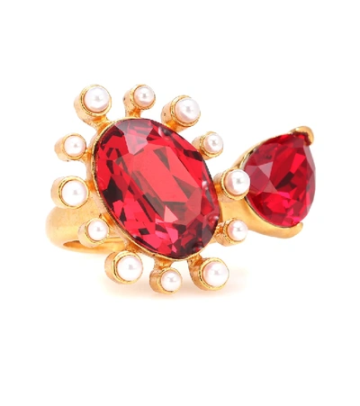 Oscar De La Renta Crystal-embellished Ring In Red