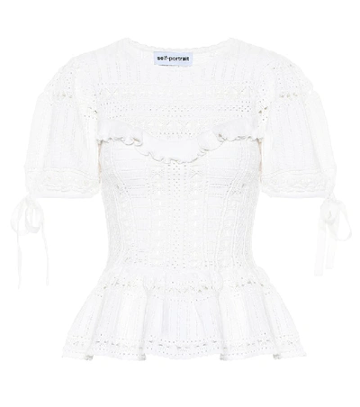 Self-portrait Ivory Techno Knit Lace Top In White