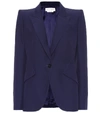 Alexander Mcqueen Leaf Crepe Single Breast Blazer Jacket In Blue