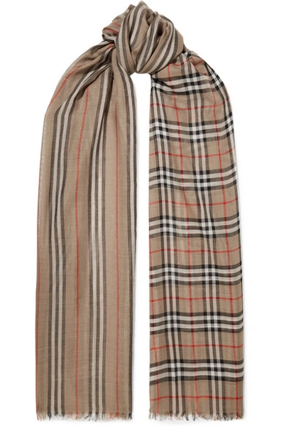 Burberry Printed Wool And Silk-blend Scarf In Beige