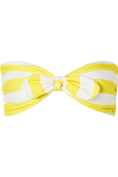 Verdelimon Malibu Knotted Striped Bandeau Bikini Top In Yellow