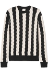SAINT LAURENT STRIPED CABLE-KNIT WOOL SWEATER