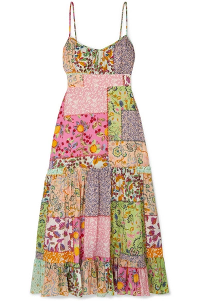 Saloni Bella Tiered Printed Cotton-blend Seersucker Midi Dress In Patchwork