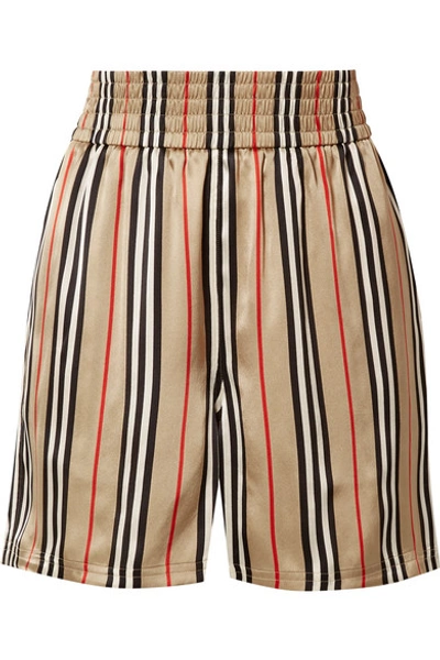 Burberry Marsett Icon Striped Silk Shorts In Archive Beige Check