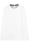 BRUNELLO CUCINELLI BEAD-EMBELLISHED RIBBED STRETCH COTTON-JERSEY TOP