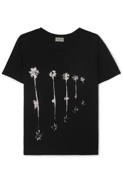 Saint Laurent Printed Cotton-jersey T-shirt In Black