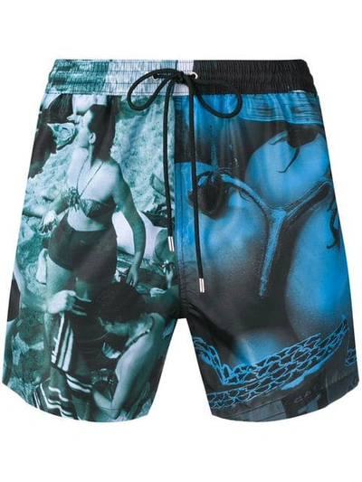 Paul Smith Contrast Print Swim Trunks In Blue