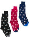 Paul Smith Cycling Rabbit Cotton-blend Socks - Set Of Three In Blue