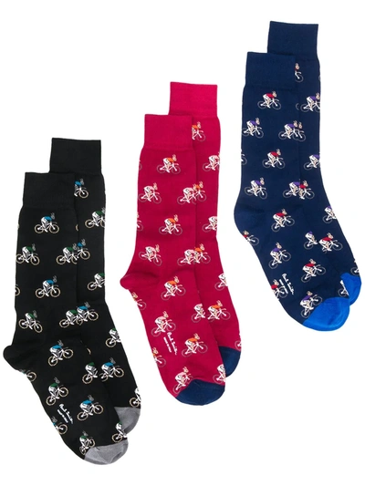 Paul Smith Cycling Rabbit Cotton-blend Socks - Set Of Three In Assorted