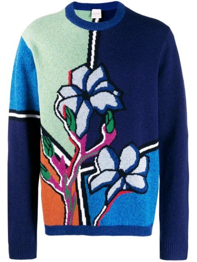Paul Smith Floral-intarsia Lambswool Jumper In Blue