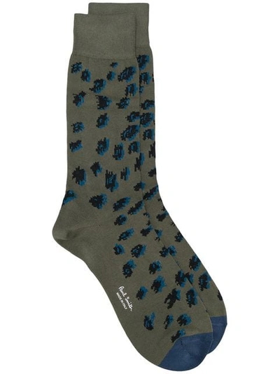 Paul Smith Cheetah Pattern Socks In Green