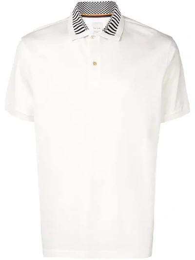 Paul Smith Striped Collar Polo Shirt In 01 Whiite