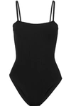 Hunza G Pamela Square-neck Crinkle-knit Swimsuit In Black
