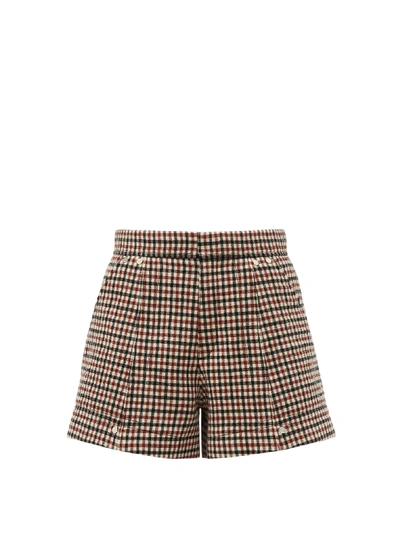 Chloé High-rise Checked Wool-blend Shorts In Red