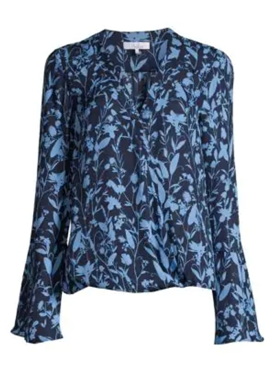 Parker Floral Silk Wrap Top In Midnight Meadow