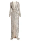 NAEEM KHAN Plunging Beaded Gown