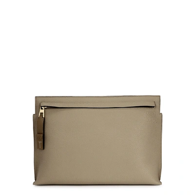 Loewe T Taupe Grained Leather Pouch In Natural