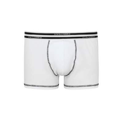 Dolce & Gabbana Striped Jacquard-logo Cotton-blend Boxer Briefs In White