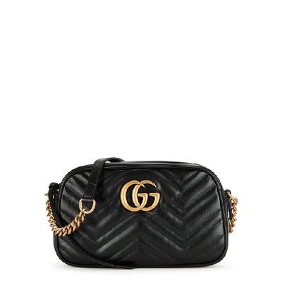 Gucci Gg Marmont 绗缝皮革迷你单肩包 In Black