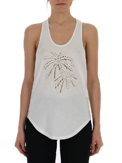 Saint Laurent Broderie Anglaise Motif Tank Top In White