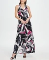 DKNY V-NECK PRINTED JERSEY MAXI DRESS