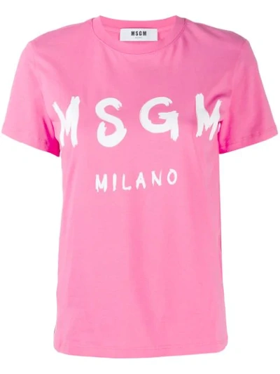 Msgm Pink Cotton T-shirt In Fuchsia